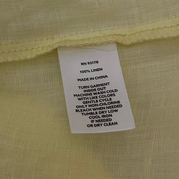 Magaschoni Women Linen Button Top Yellow S Tie Front Preppy Coastal Beach Travel - Picture 7 of 7